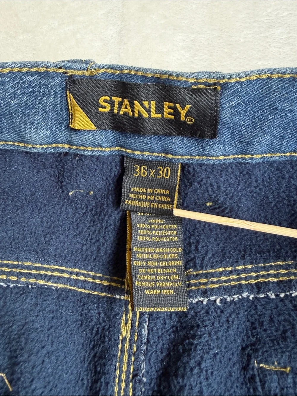 NWT Stanley Workwear Fleece-Lined Denim Carpenter Pants 36 x 30